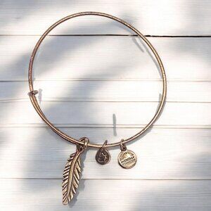 Alex and Ani Feather Charm Bracelet Gold Finish - Expands 2"- 3.5"